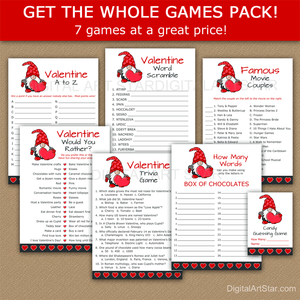Valentines Day Printable Games Bundle for Kids Gnome Themed