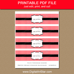 Red and Black Water Bottle Labels Printable PDF
