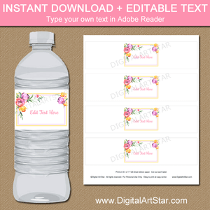 Watercolor Floral Water Bottle Labels with Spring Tulips