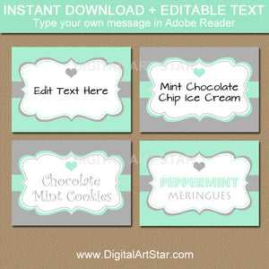 mint and gray candy buffet label template