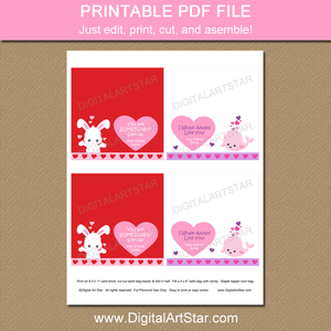 Some Bunny Valentine Printable and Whale Printable Bag Toppers