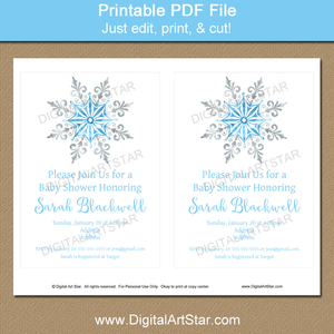 Printable Invitation for Winter Baby Shower, Winter Wedding, Snowflake Party
