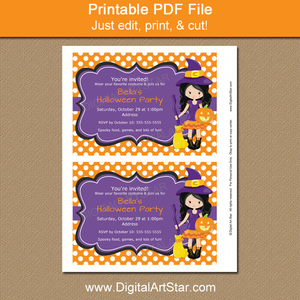 Editable Halloween Witch Party Invitations