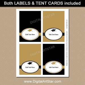 college graduation food tents in black and gold by digital art star