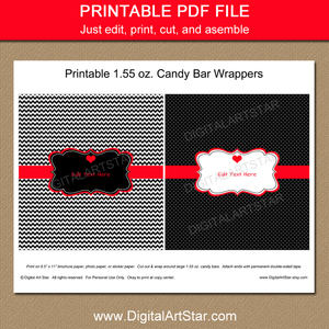 Valentine Candy Favors - Printable Chocolate Bar Wrappers