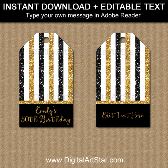 Black Gold Thank You Tags - Rectangle - Nifty Printables