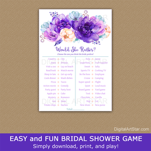 Would the Bride Rather Game - Purple Floral Bridal Shower Game
