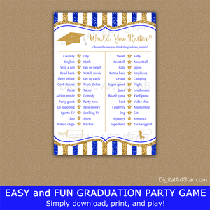 Would You Rather Graduation Game Printable Royal Blue and Gold