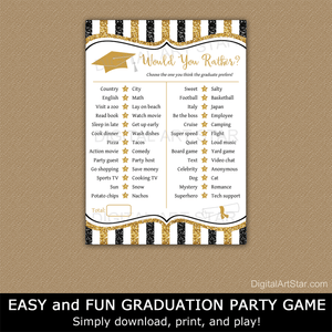 Would You Rather Graduation Game Printable Black and Gold